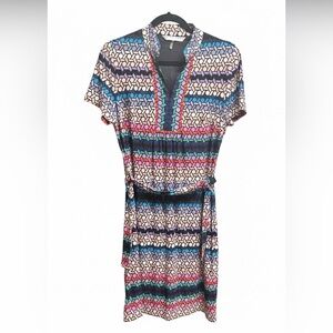 Trina Turk Joni Geometric Print Belted Jersey Shift Dress Size M EUC TD181513